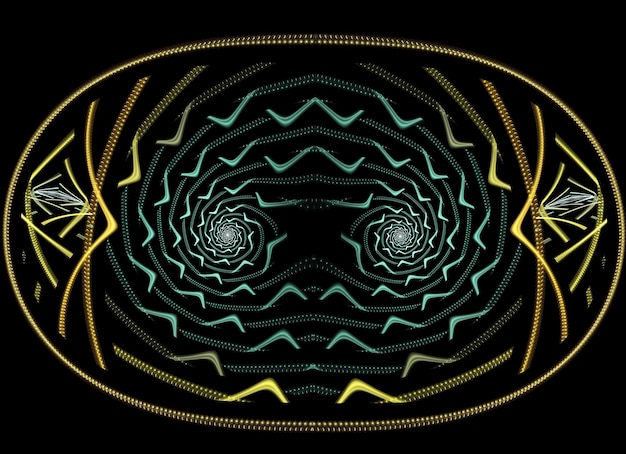 Curvas e linhas redondas abstratas coloridas do fractal no fundo preto