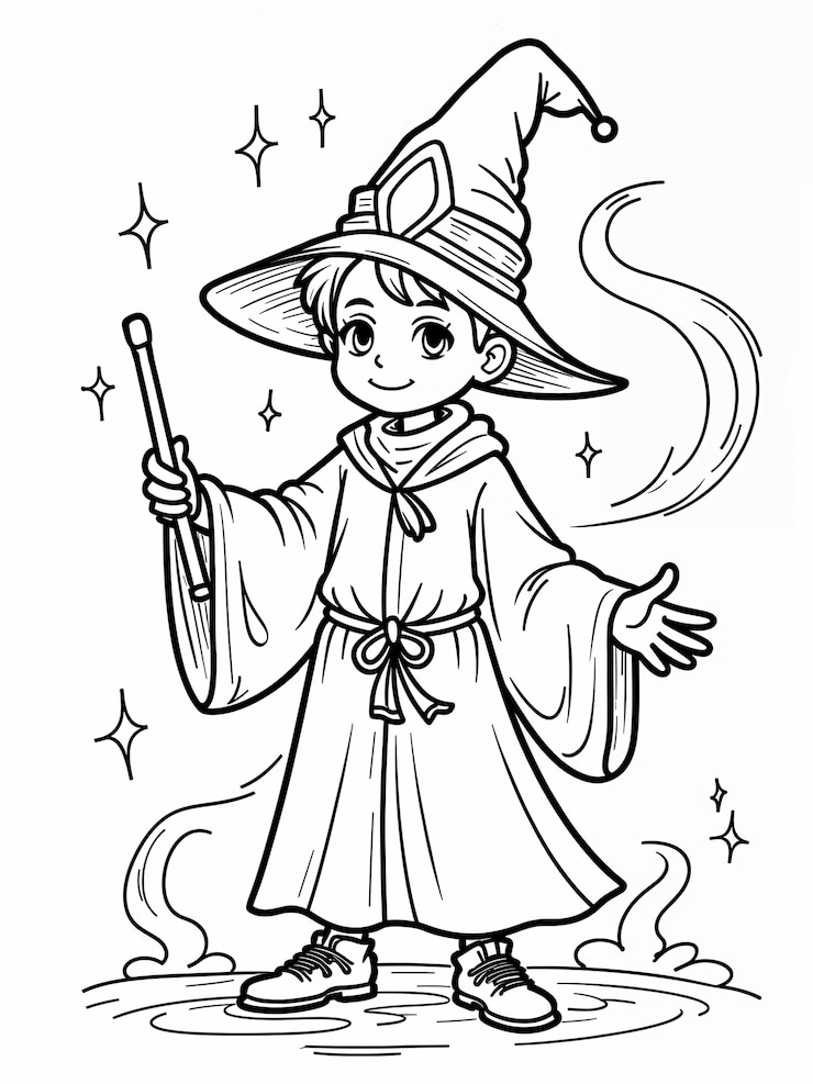 Foto grátis cute wizard boy with a magic wand and hat