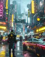 Foto grátis cyberpunk city street at night with neon lights and futuristic aesthetic