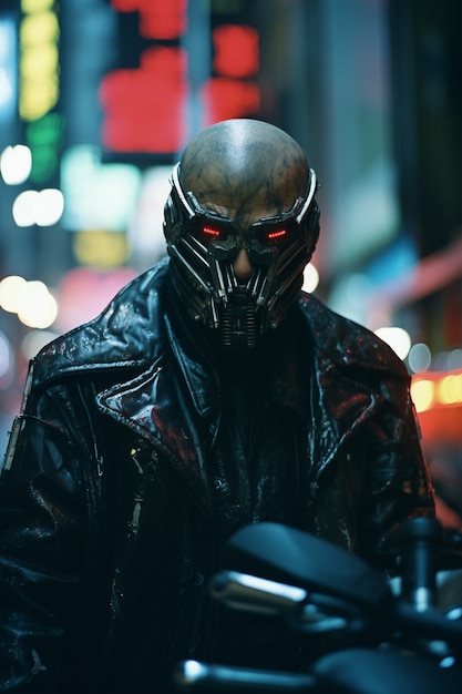 Cyberpunk homem guerreiro em cenário urbano