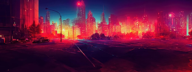 Foto grátis cyberpunk neon city night cena futurista da cidade em um estilo de pixel art papel de parede dos anos 80 retro futuro generative ai ilustração cena urbana