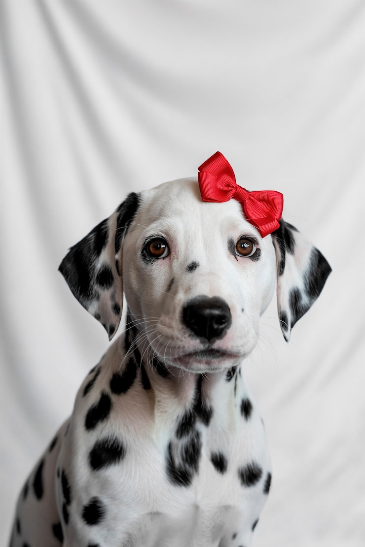 Foto grátis dalmatian puppy with red bow