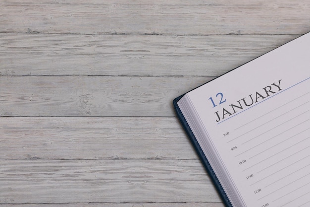Data exata no novo diário evento importante e espaço de notas para 12 de janeiro Foto Premium