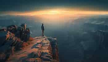 Foto grátis de pé no topo do pico da montanha, o sucesso alcançado gerado pela ia