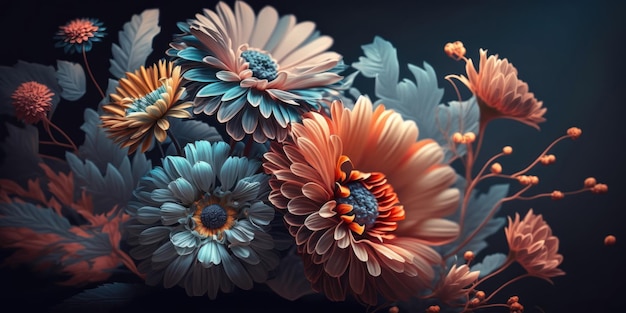 Decoração de buquê floral florido Fundo de lindas flores coloridas Flores de jardim padrão de planta para papéis de parede cartões postais design convites de casamento