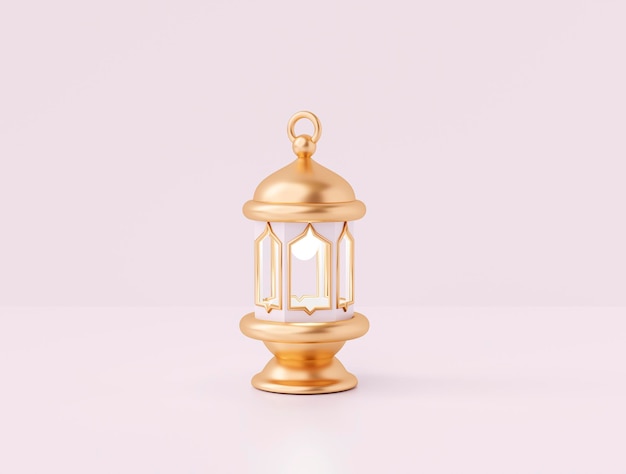 Foto grátis decoração de elemento de lanterna de ouro saudação islâmica de ramadan kareem na ilustração 3d de fundo amarelo