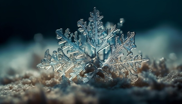 Foto grátis decoração de floco de neve de inverno em fundo azul gelado gerado por ia