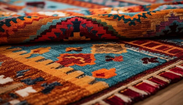 Decoração de lã tecida em tapeçaria kilim multicolorida gerada por IA