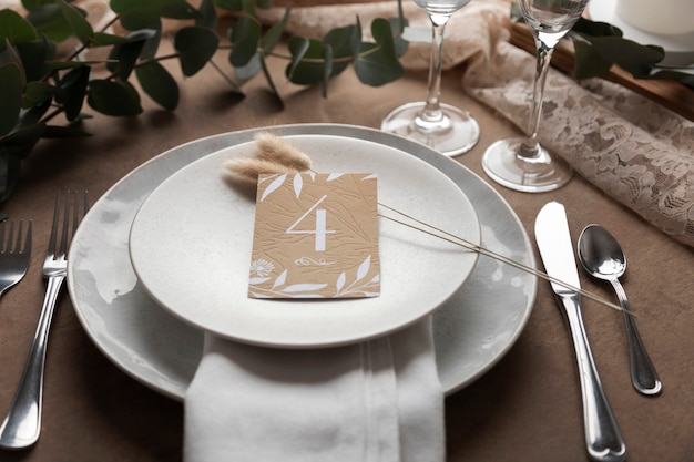 Foto grátis decoração de número de mesa de casamento