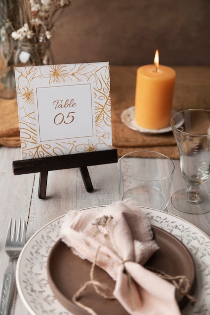 Foto grátis decoração de número de mesa de casamento