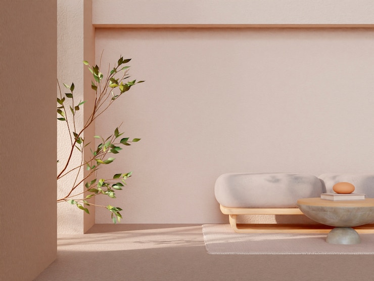 Foto grátis decoração de quarto 3d com móveis em tons bege minimalistas