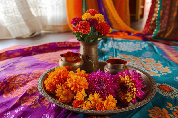 Decoração floral altamente detalhada de Navratri