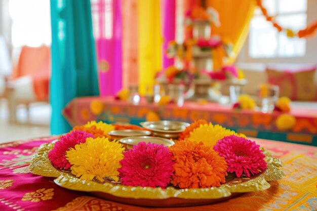 Decoração floral altamente detalhada de Navratri