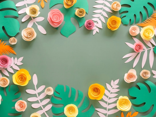 Decorações de flores e folhas de papel