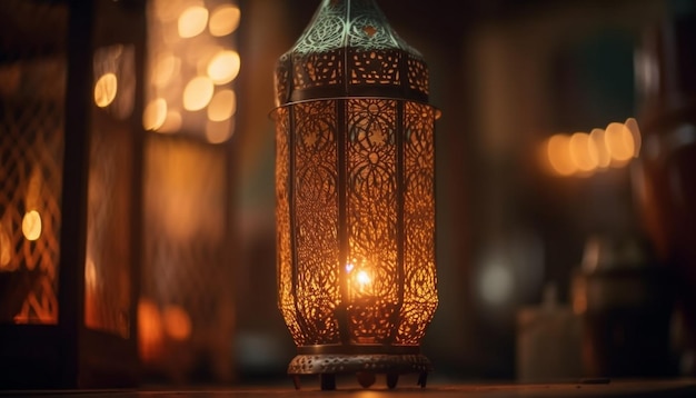 Decorações de lanternas brilhantes iluminam as noites de celebração do ramadã geradas por ia