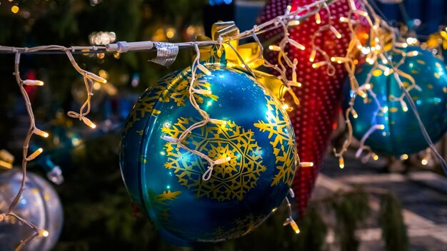 Decorações de Natal de tamanho grande na cidade Closeup