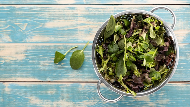 Deliciosa salada em um arranjo de tigela branca