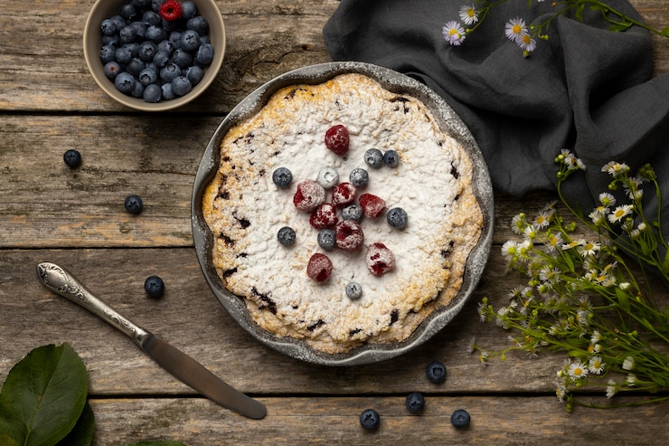 Foto grátis deliciosa torta de mirtilo na vista de mesa