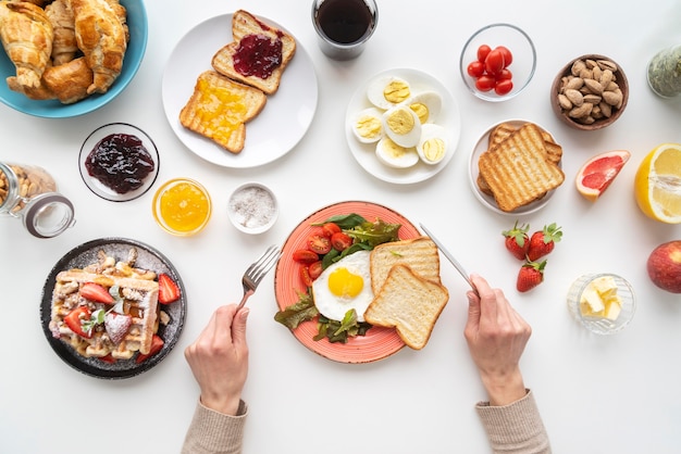 Deliciosa variedade de refeição de café da manhã