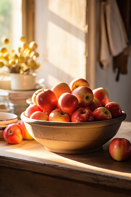 Deliciosas maçãs dentro de casa