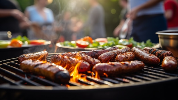 Foto grátis deliciosas salsichas na grelha