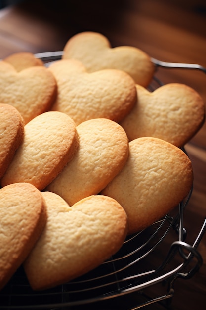 Delicioso arranjo de biscoitos em forma de coração