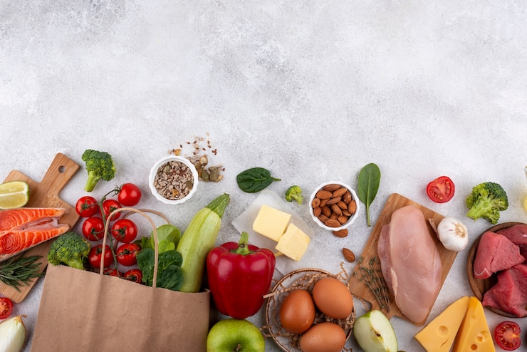 Foto grátis delicioso arranjo de comida plana lay