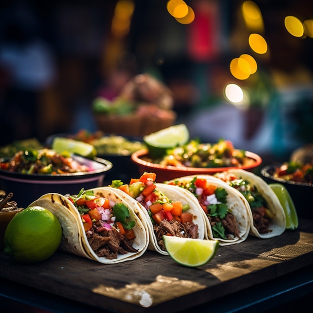 Delicioso arranjo tradicional de tacos