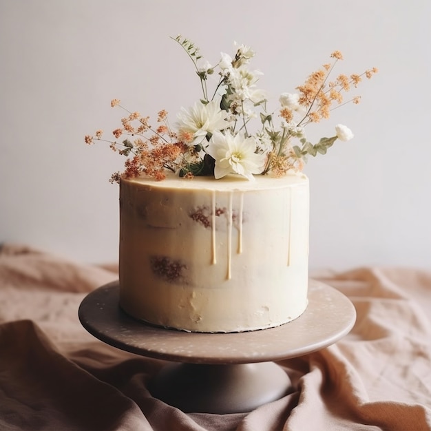 Foto grátis delicioso bolo com flores no carrinho