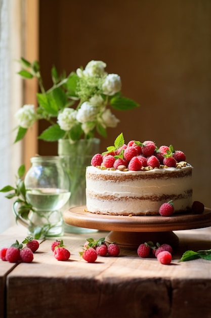 Foto grátis delicioso bolo com framboesas