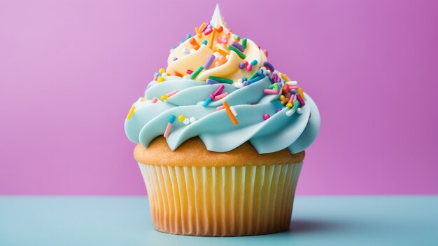 Delicioso cupcake com cobertura colorida