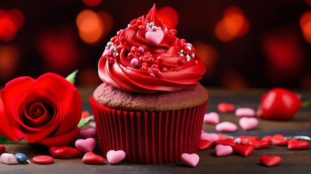 Foto grátis delicioso cupcake com rosa