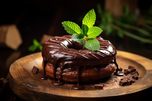 Delicioso donut com cobertura de chocolate