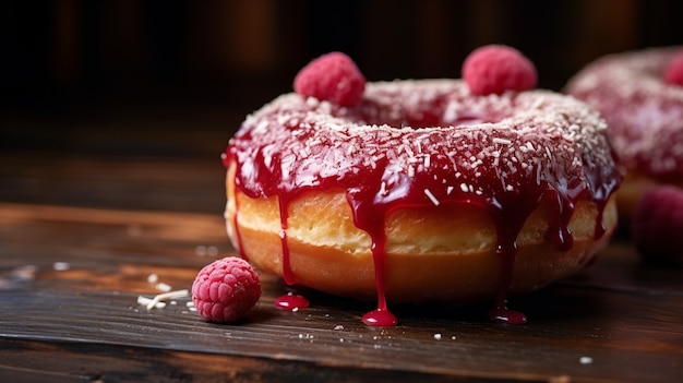 Delicioso donut e framboesas