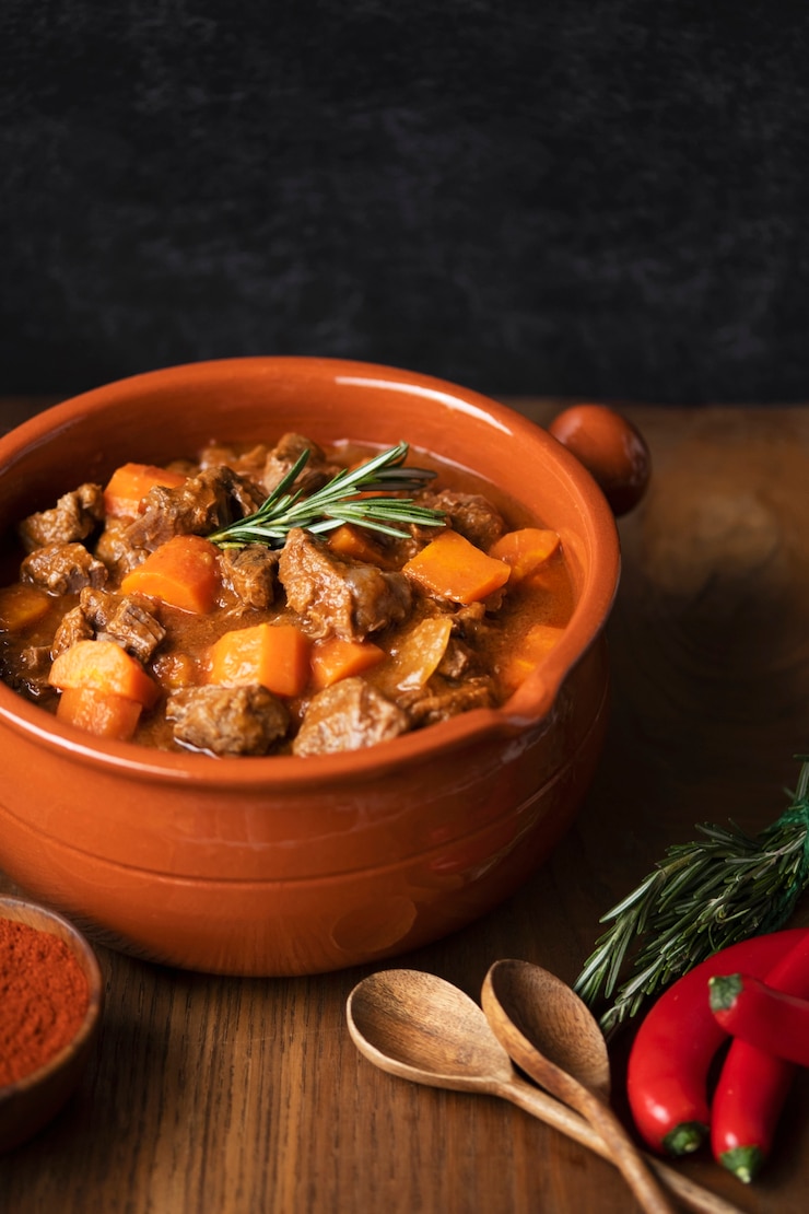 Foto grátis delicioso ensopado de goulash na mesa