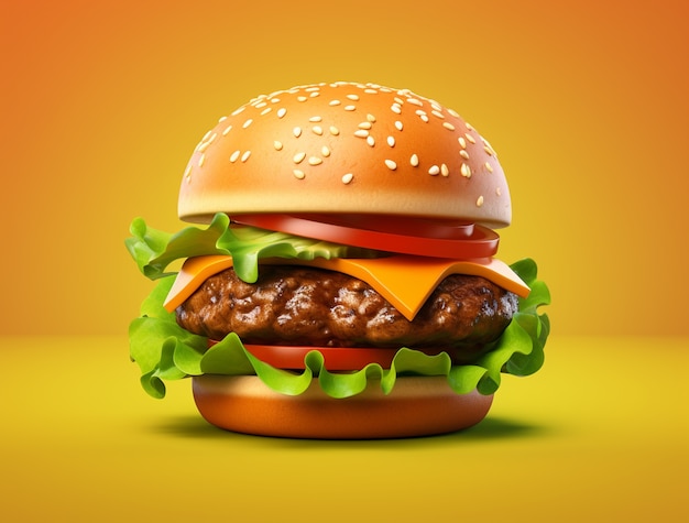 Delicioso hambúrguer 3d com fundo simples