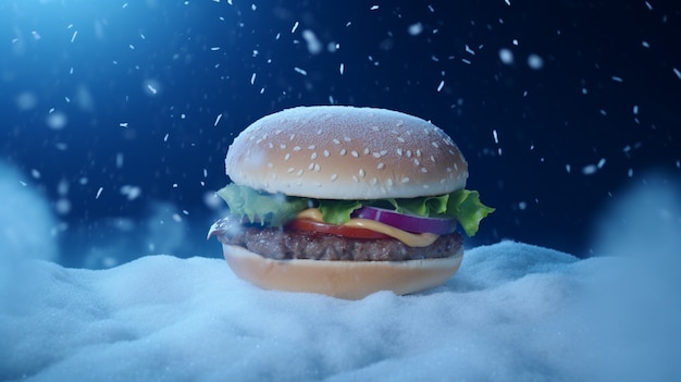 Delicioso hambúrguer com neve