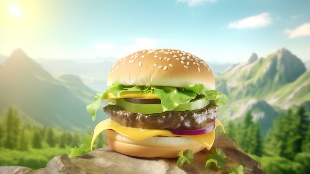 Delicioso hambúrguer na natureza