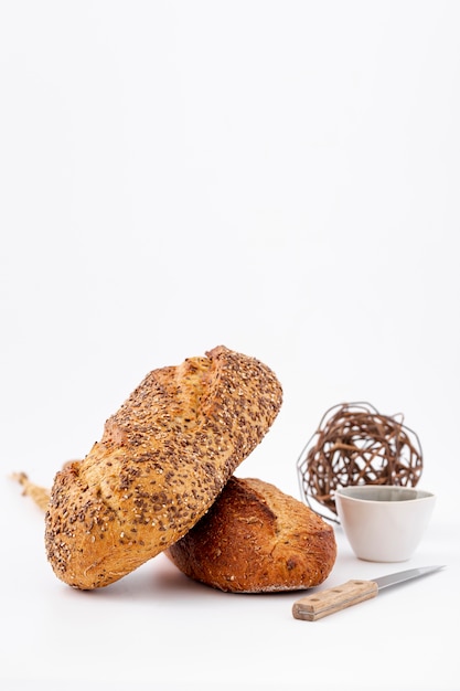 Delicioso pão branco com espaço de cópia