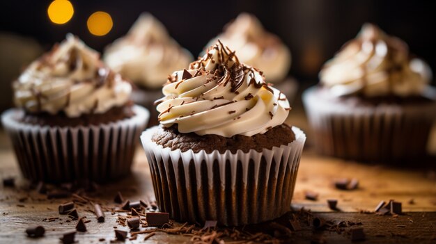 Deliciosos cupcakes com cobertura de chocolate