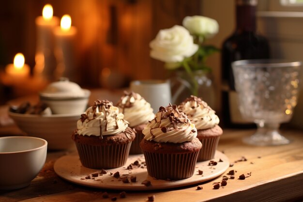 Deliciosos cupcakes com cobertura de chocolate