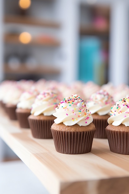 Foto grátis deliciosos cupcakes com granulado doce