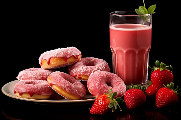 Foto grátis deliciosos donuts e morangos