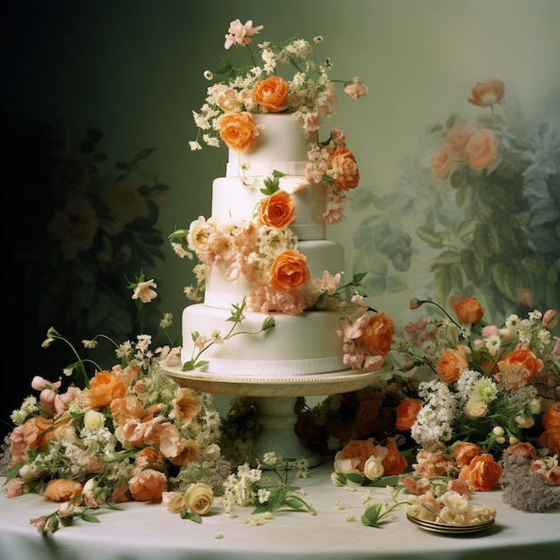 Foto grátis desenho 3d para um delicioso bolo de casamento