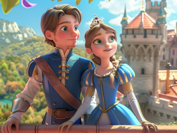 Foto grátis desenho animado de princesa e príncipe 3d