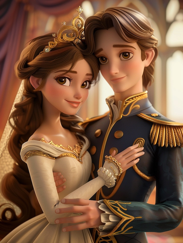 Foto grátis desenho animado de princesa e príncipe 3d