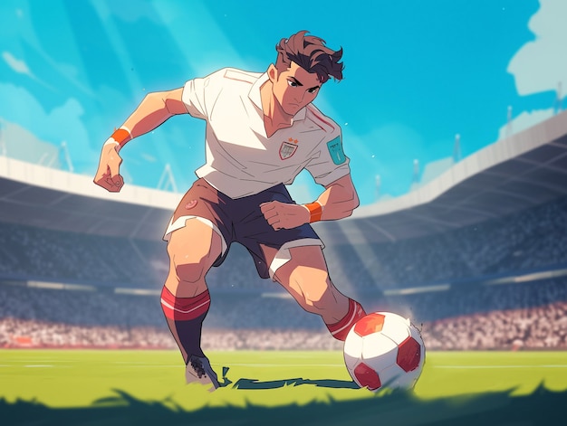 Desenho animado de um jogador de futebol profissional