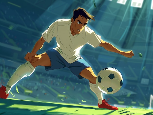 Desenho animado de um jogador de futebol profissional