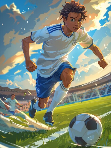 Desenho animado de um jogador de futebol profissional