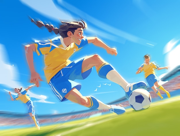 Desenho animado de um jogador de futebol profissional